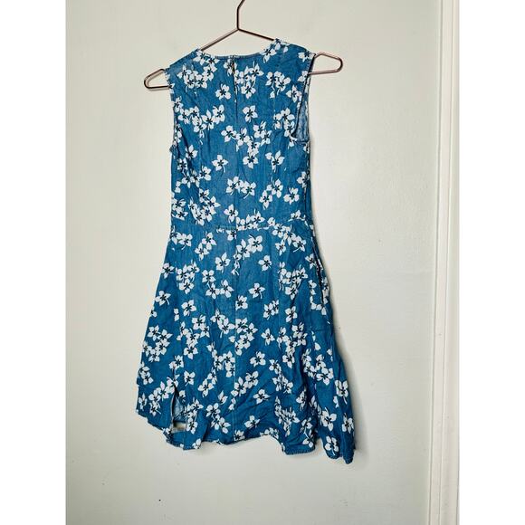 DRAPER JAMES Blue White Floral Sleeveless V-Neckline Love Circle Dress Size 2 - Picture 8 of 10